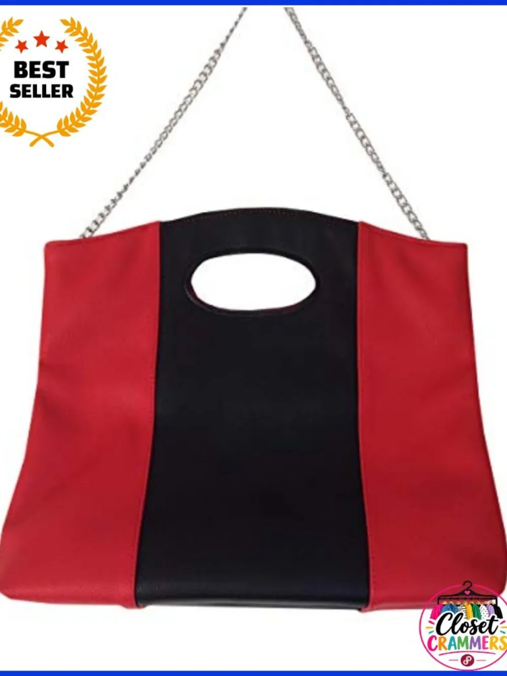 Faux Leather Fold Over Clutch with Detachable Chain